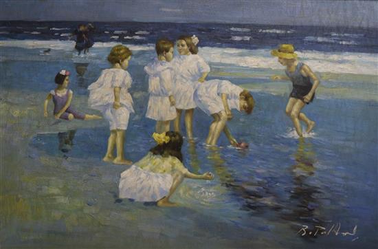 English School Children on the seashore 60 x 90cm